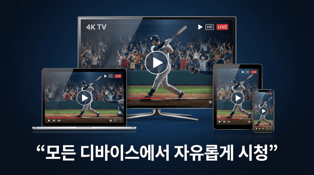 “모든 디바이스에서 스포츠 실시간 중계 시청 가능 썸네일 │ 퀵티비 무료 스포츠 생중계 │ 스마트폰·태블릿·노트북·TV에서 고화질 경기 실시간 스트리밍 제공 이미지”